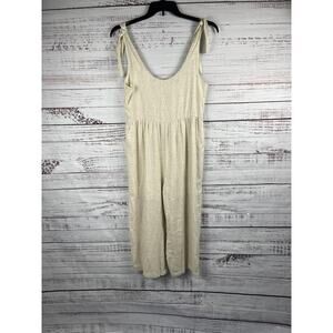 Pink Lily Jumpsuit Women's Size M Beige Linen Blend Tie Shoulder Pockets Casual